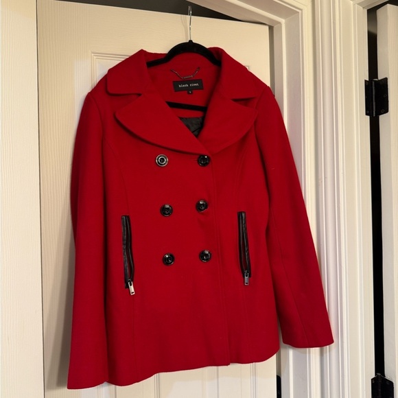 Black Rivet Red Peacoat Size S - Picture 1 of 7